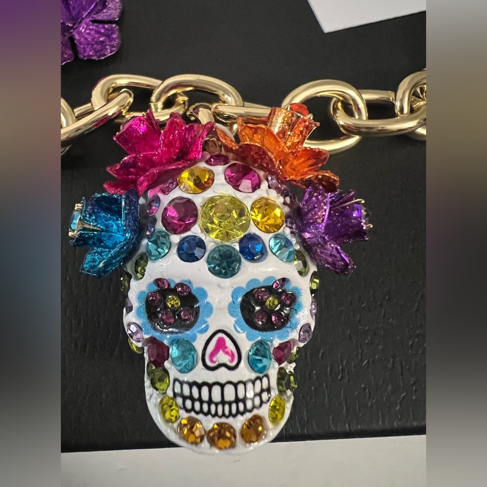 Betsey Johnson Gold Skull Pendant Necklace with Multicolor Accents - Picture 9 of 16